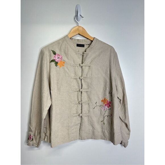 Relativity Women Asian Style Embroidered Jacket 100% Linen Size Large - Picture 2 of 6